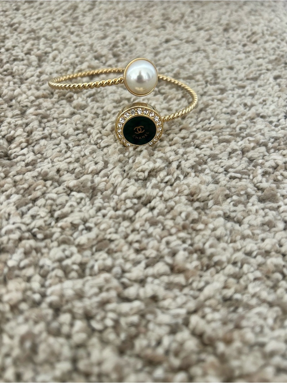 Gold Pearl and Black Enamel Cuff Bracelet